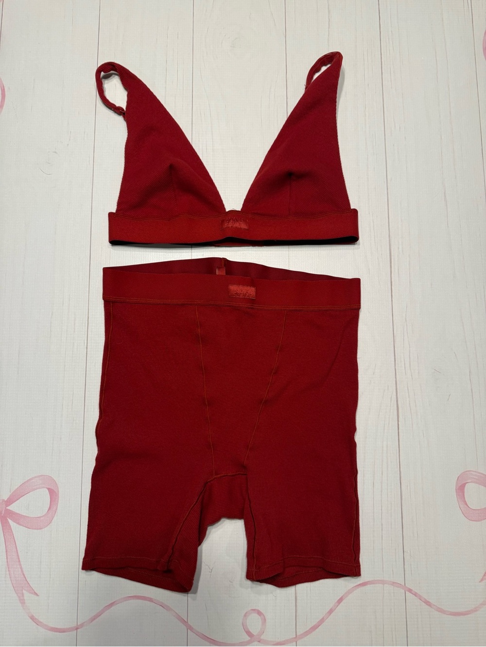 SKIMS cotton ribbed Triangle Bralette & High-Waist Shorts Set size Medium